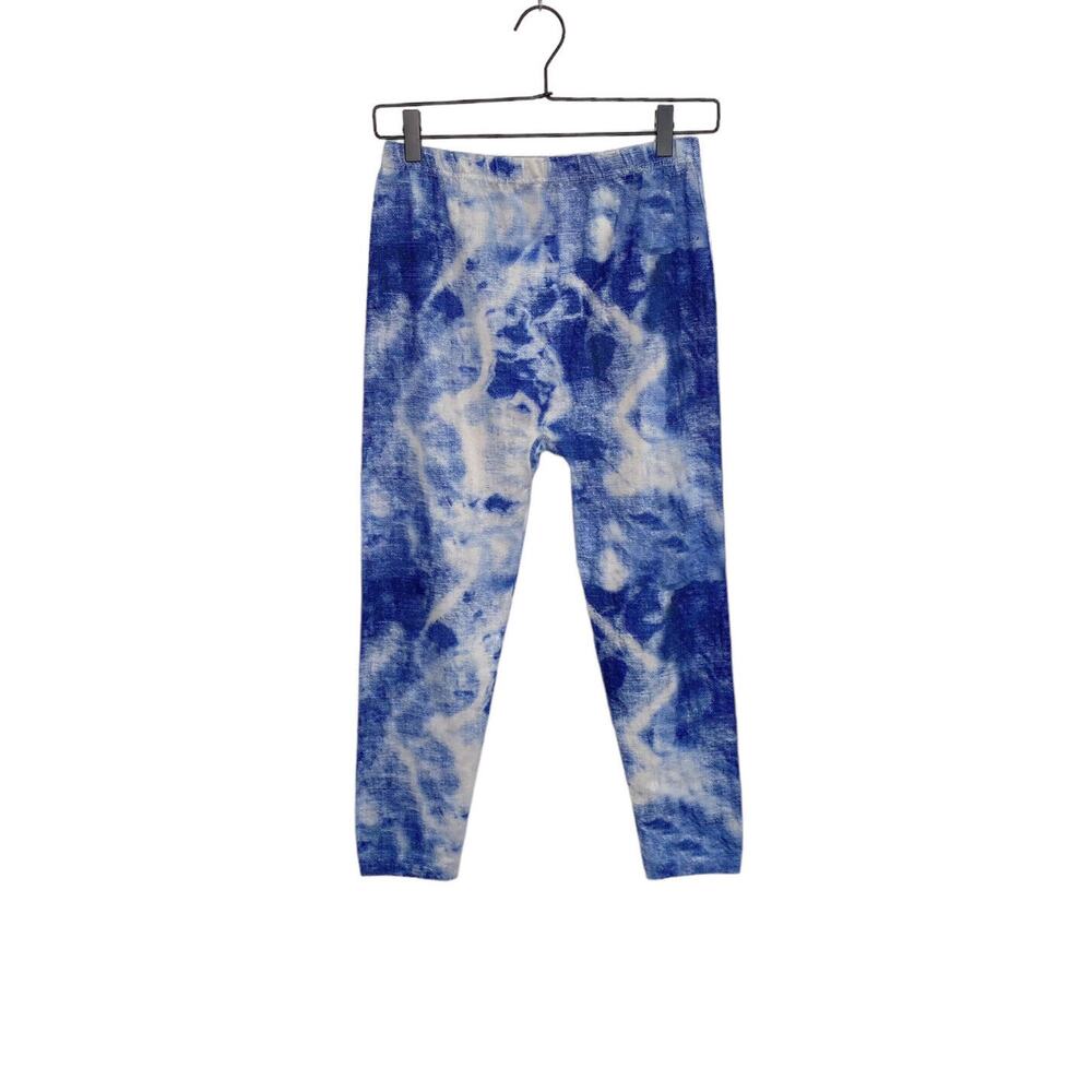 Base Layer Pants Womens L/XL Leggings Blue/Off-White Abstract Pattern 20” Inseam